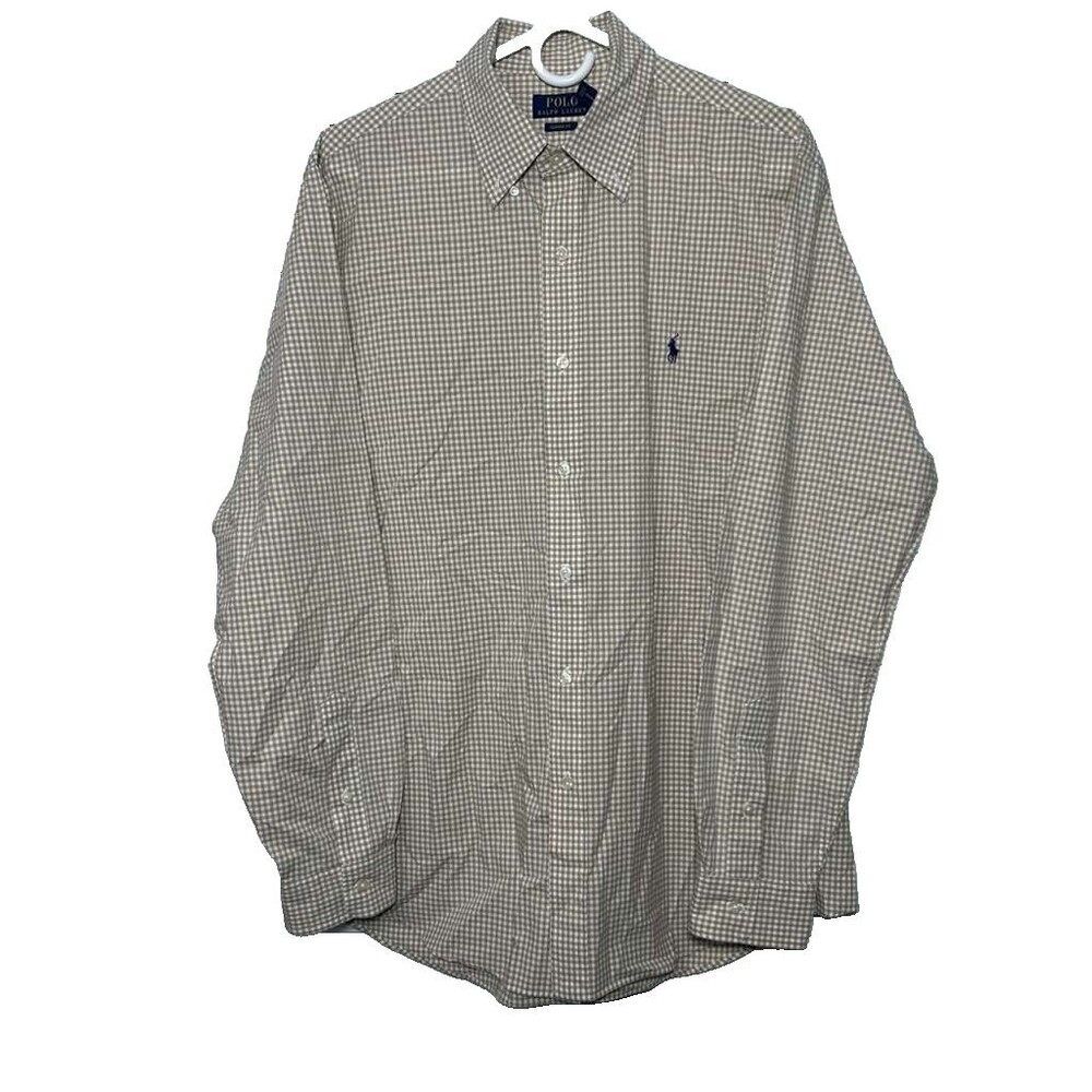 Polo Ralph Lauren Gingham Button Down Shirt Men's Large Beige Poplin Classic
